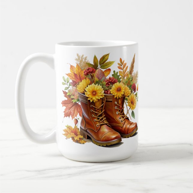 Taza De Café BOTAS Castañas CON FLORES DE OTOÑO HERMOSAS (Izquierda)