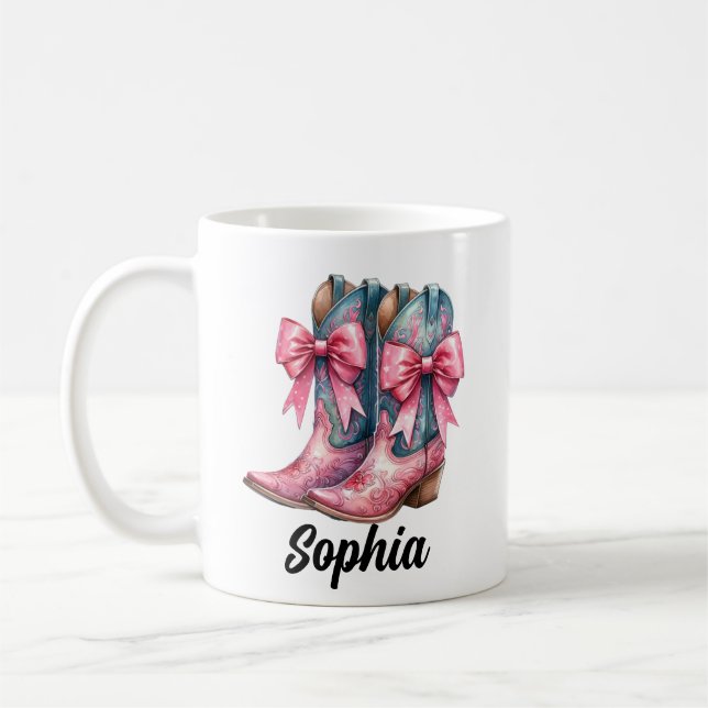 Taza De Café Botas de vaca rosa y denim azul personalizadas Mug (Izquierda)