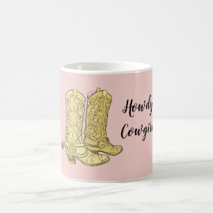 Taza De Café Botas de vaquera amarillas rosadas