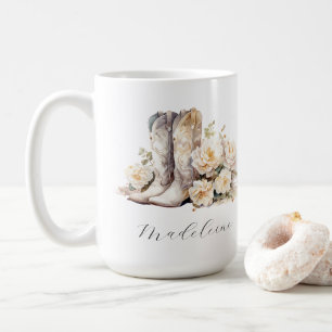 Taza De Café Botas de vaquera con flores románticas peonías