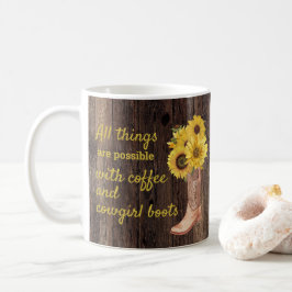 Taza De Café Botas de vaquera de café de girasoles de madera rú