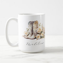Taza De Café Botas de vaquera florales románticas peonías
