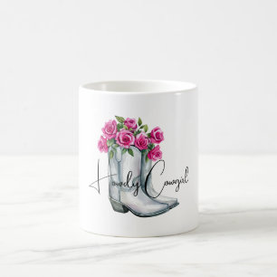 Taza De Café Botas de vaquera Silver Howdy flores rosas  