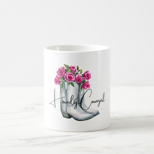 Taza De Café Botas de vaquera Silver Howdy flores rosas   (Centro)