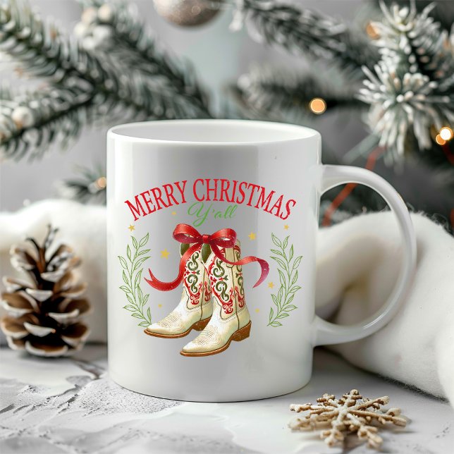 Taza De Café Botas de vaquero de Navidad occidental (Subido por el creador)