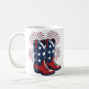 Taza De Café Botas de vaquero patrióticas Diseño de camisa occi