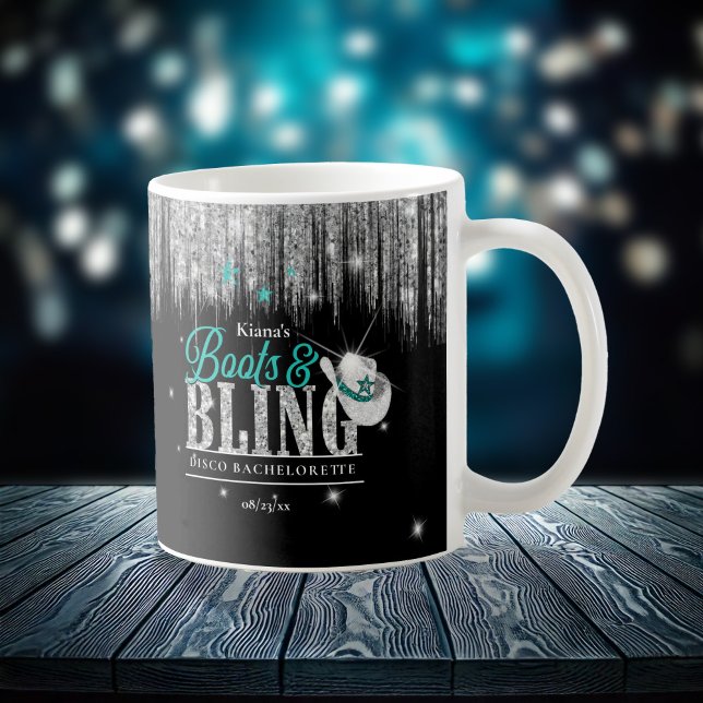 Taza De Café Botas 'n Bling Disco Despedida de Soltera Teal ID9 (Subido por el creador)