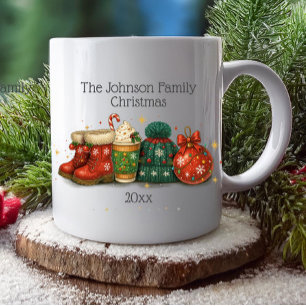 Taza De Café Botas Navideñas Festivas Sombreros Familia Navidad