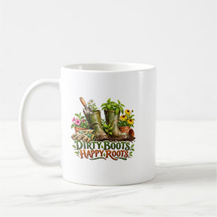 Taza De Café Botas Sucias Raíces Felices Jardinería