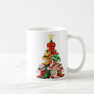 Taza De Café Botas vaqueras occidentales de árbol de Navidad Ho