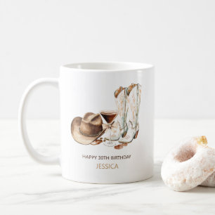 Taza De Café Botas vaqueras occidentales rústicas Feliz cumplea