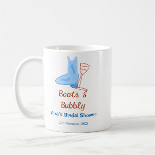 Taza De Café Botas y champán burbujeante desayuno de boda azul