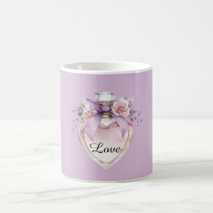 Taza De Café Botella de perfume morado con lazo y flores rosada