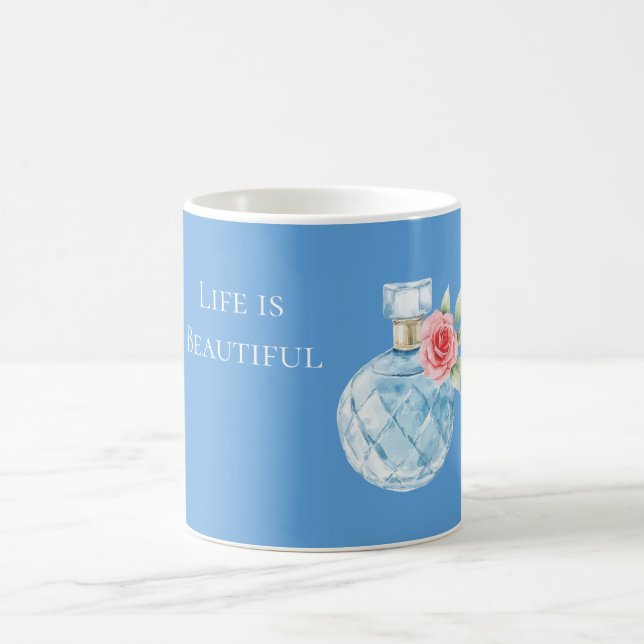 Taza De Café Botella de perfume rosa azul aqua blanco (Centro)