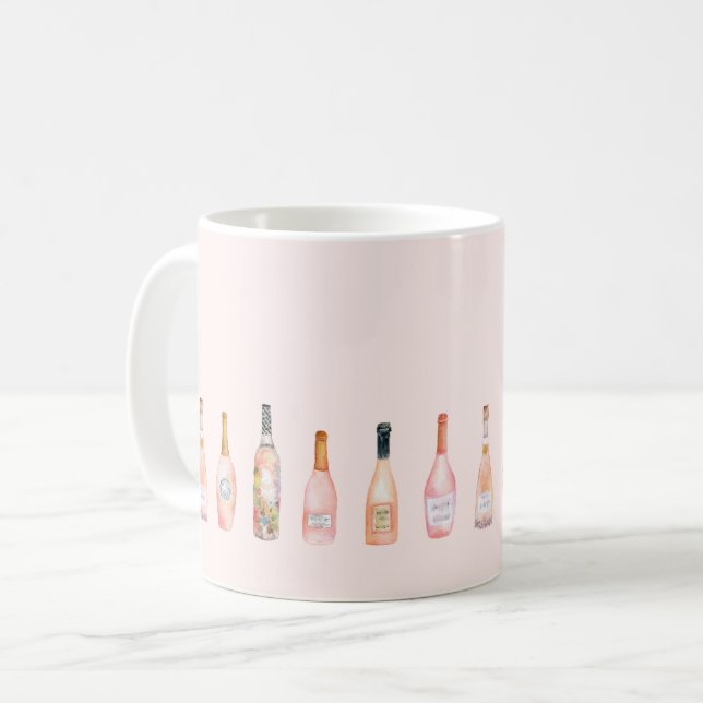 Taza De Café Botellas de vino rosado rosado ilustracion acuarel (Anverso izquierdo)