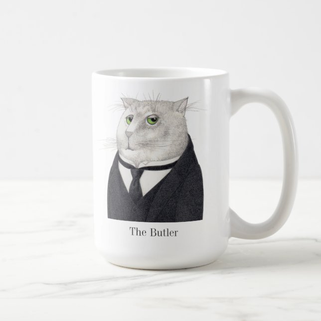 Taza De Café BOTLER CAT Tall White Mug + Texto (Derecha)