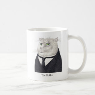 Taza De Café BOTLER CAT White Mug + Texto