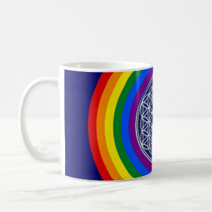 TAZA DE CAFÉ BOTÓN DE LA BANDERA DE LLUVIA + FLORES DE LA VIDA