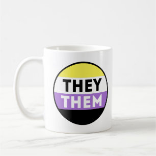 Taza De Café Botón de Pronombres No Binarios - Ellos Ellas