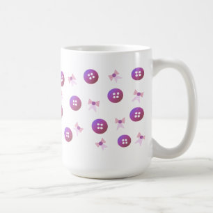 Taza De Café Botones y lazos morados y rosas