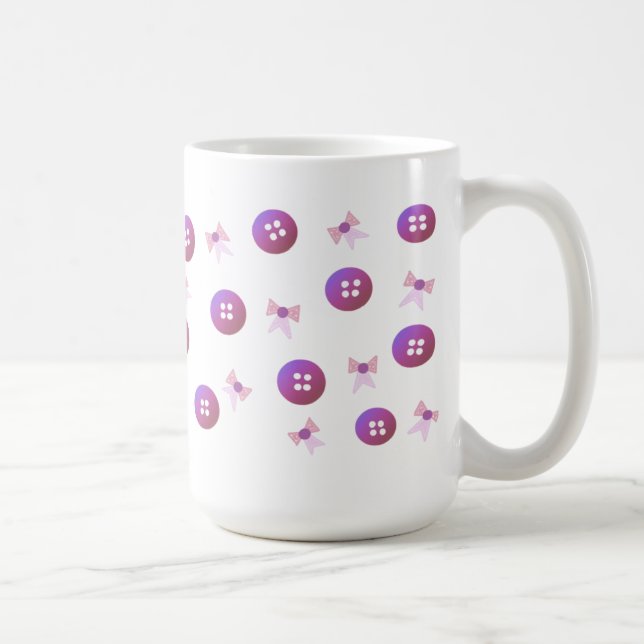 Taza De Café Botones y lazos morados y rosas (Derecha)