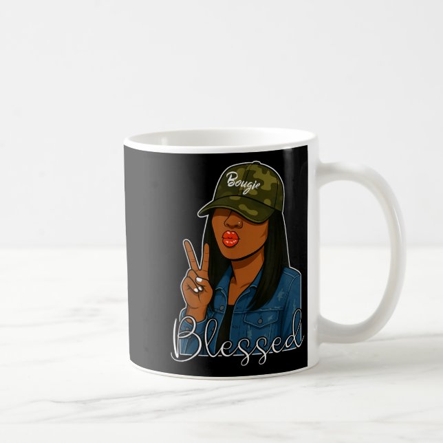 Taza De Café Bougie Blessed Camo Hat Christian Black Woman  (Derecha)