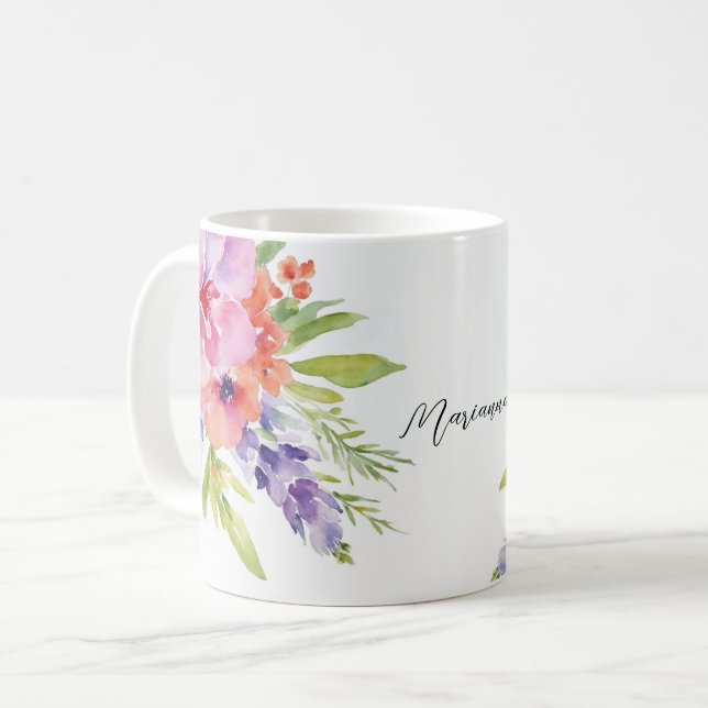 Taza De Café Bouquet acuarela (Anverso izquierdo)