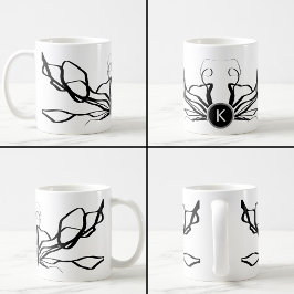 Taza De Café Bouquet Blanc: Resumen blanco y negro