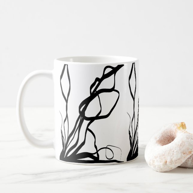 Taza De Café Bouquet Blanc: Resumen blanco y negro (Con donut)