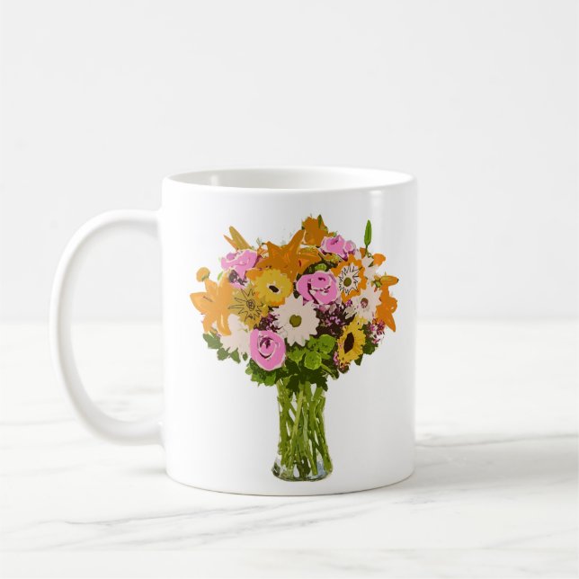 Taza De Café Bouquet de flores en arte de pintura de grano (Izquierda)