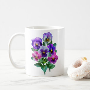 Taza De Café Bouquet de flores pansy violetas