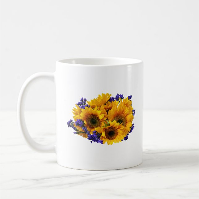 Taza De Café Bouquet de girasoles y la estatua morada (Izquierda)