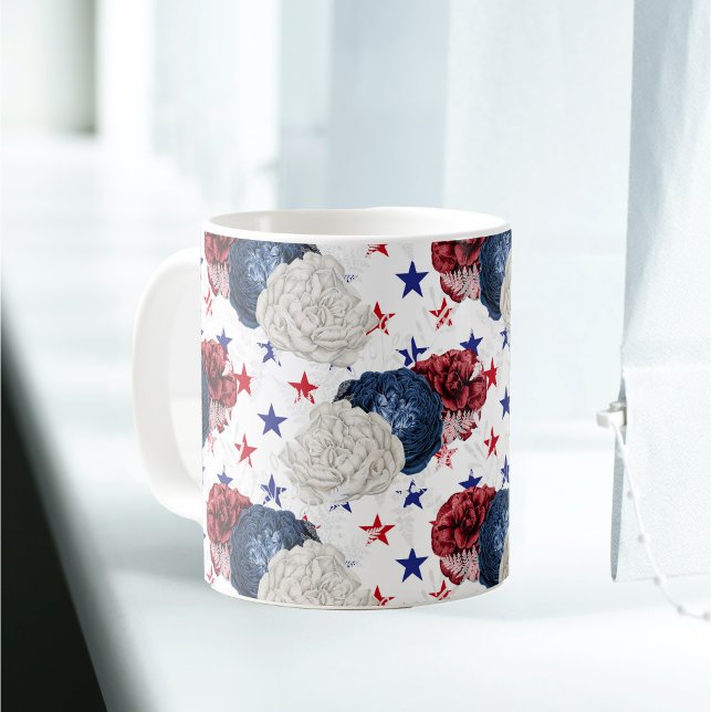 Taza De Café Bouquet de la Estrella Roja Azul Patriótico (Subido por el creador)
