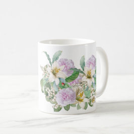 Taza De Café Bouquet de rosa rosa rosa de lirio blanco vintage
