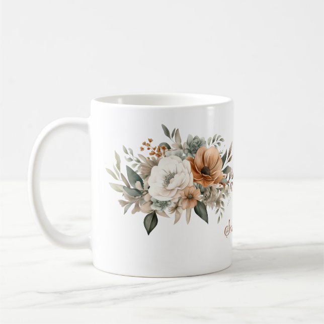 Taza De Café Bouquet floral de acuarela neutra personalizada (Izquierda)