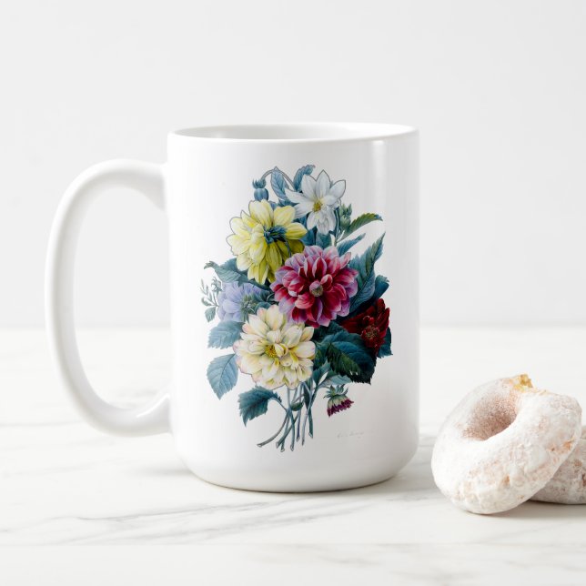 Taza De Café Bouquet floral de Dahlias mixtas (Con donut)