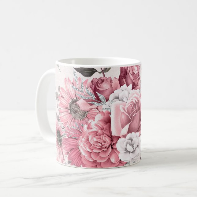 Taza De Café Bouquet floral rosa (Anverso izquierdo)
