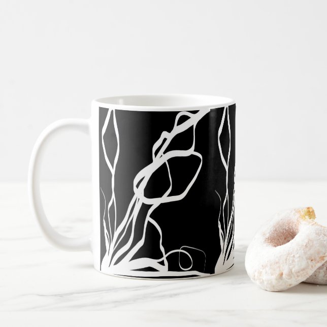 Taza De Café Bouquet Noir: Resumen en blanco y negro (Con donut)