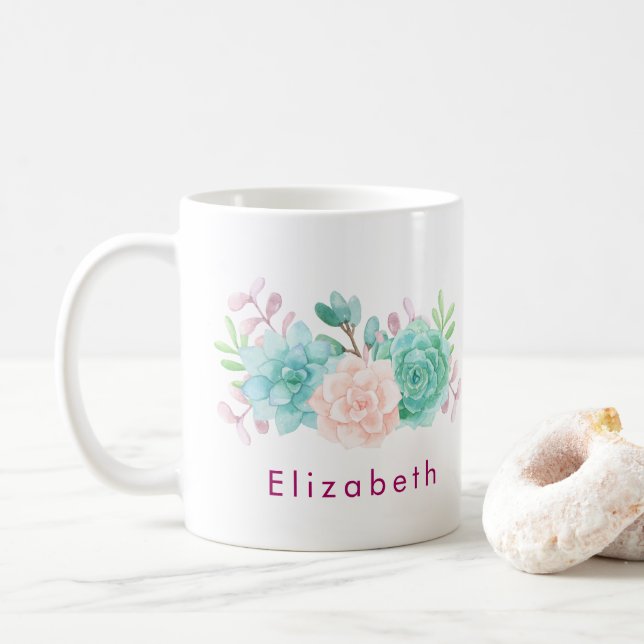 Taza De Café Bouquet Pastel Rosa y Floral Verde (Con donut)
