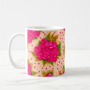 Taza De Café Bouquets de rosas morados sobre un fondo rosa páli