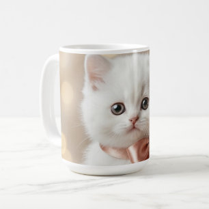 Taza De Café Boutique de Gatito Blanco Elegante