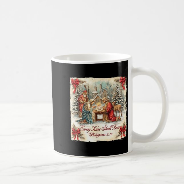 Taza De Café Bow Santa Christmas Nativity Scene Every Knee Shal (Derecha)
