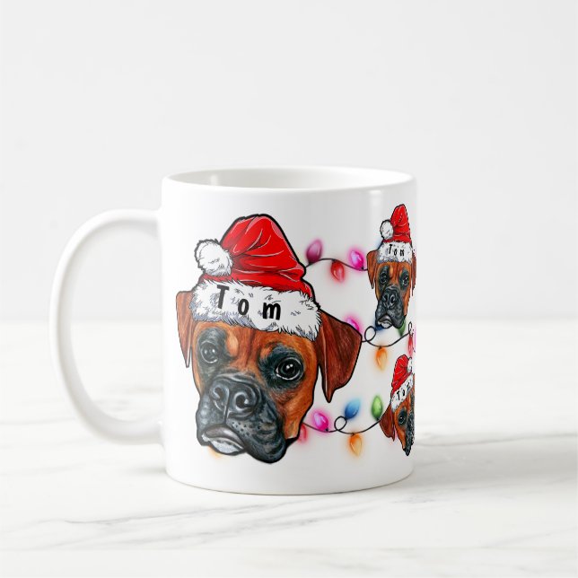 Taza De Café Boxeador navideño con sombrero Santa (Izquierda)