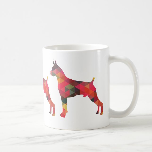 Taza De Café Boxer Dog Acuarela Patrón Geométrico Silueta (Derecha)