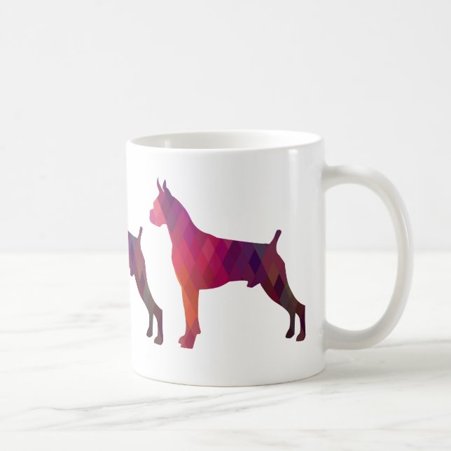 Taza De Café Boxer Dog Acuarela Patrón Geométrico Silueta (Derecha)