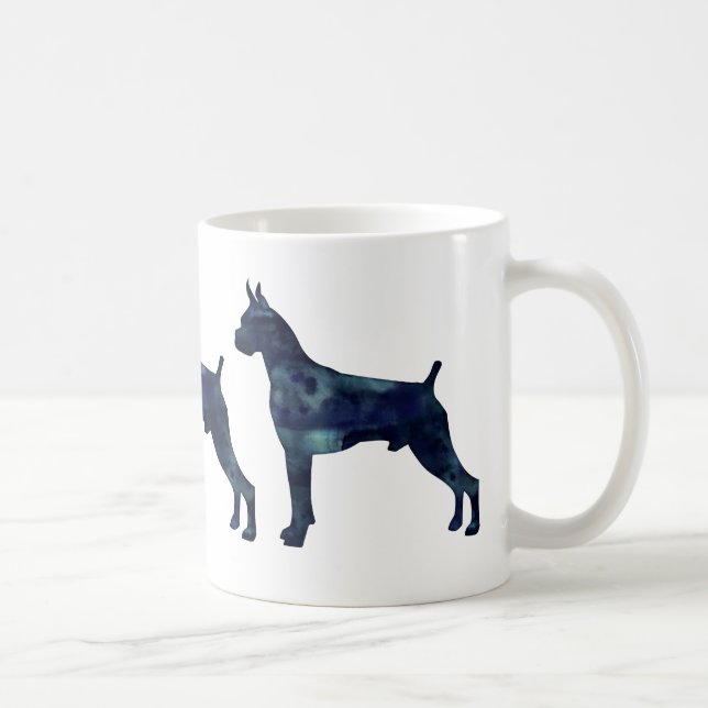 Taza De Café Boxer Dog Acuarela Patrón Geométrico Silueta (Derecha)