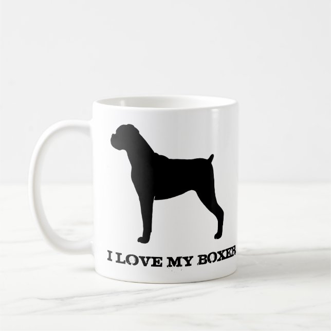 Taza De Café Boxer Dog Raza Silhouettes Personalizado (Izquierda)