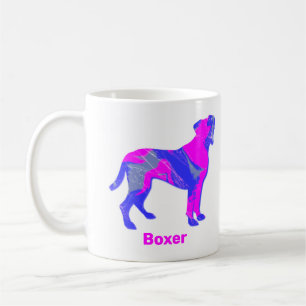 Taza De Café Boxer Dog Silhouette Hot Pink & Blue Design White