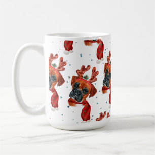 Taza De Café Boxer Raza Acuarela Perro Patrón Estrellas Navidad