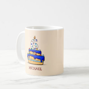 Taza De Café Boy 6 cumpleaños, 6 en dulce pastel azul
